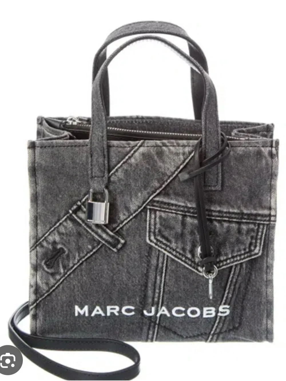 Marc Jacobs Black Gray Denim Small Messenger Tote with Crossbody Strap